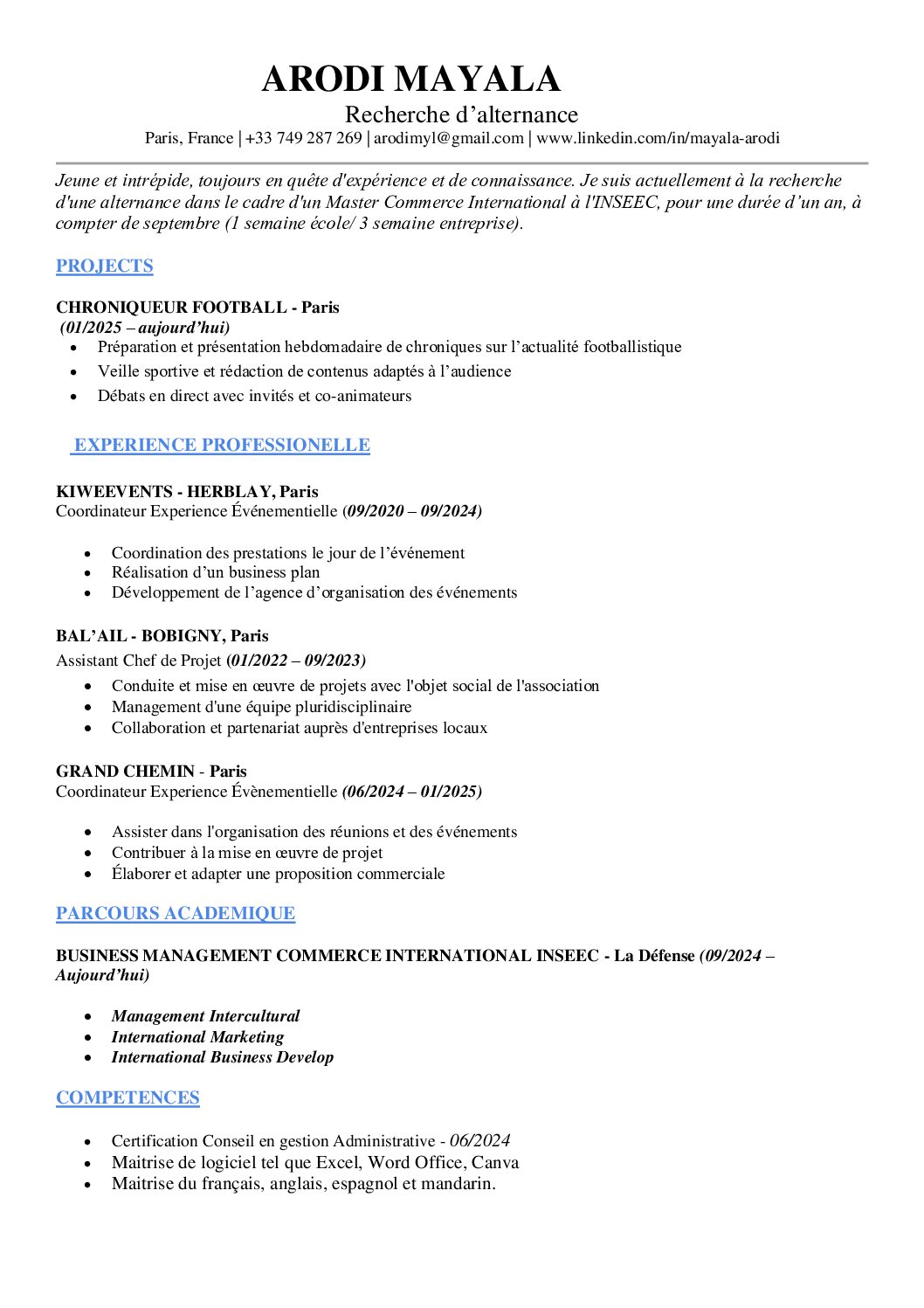cherche alternance dans le domaine du commerce international